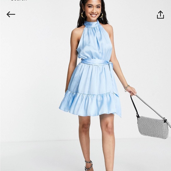 River Island Halter Neck Mini Dress in Light Blue - Picture 4 of 6